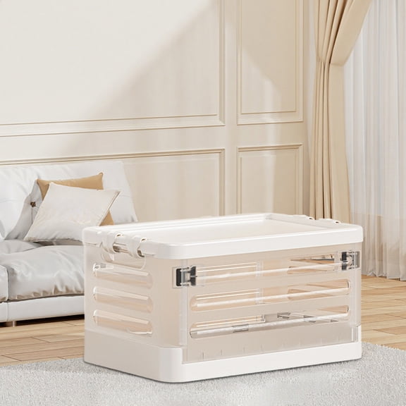 Foldable Storage Box with Wheels - Clear Rolling Organizer for Toys, Books & Clothes, Spacious Home & Classroom Trolley, Easy-Move Collapsible Bin (Transparent)