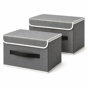 2 Pack Stackable Fabric Storage Bins with Flip-Top Lids, Gray Closet Organizer Boxes with Handles for Clothes, Towels, Blankets, Bedroom and Dorm Room