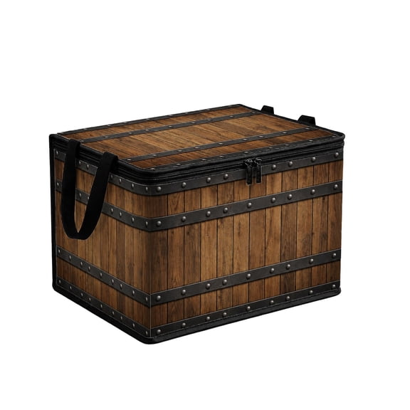 Foldable Storage Box with Lid, Woodgrain Look Closet Organizer Bin for Clothes Toys Blankets and Bedroom Storage