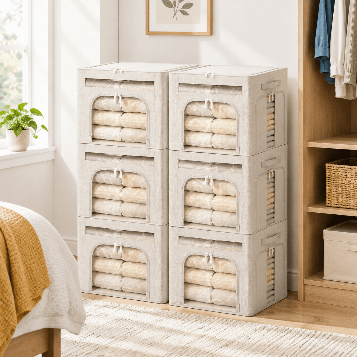 Foldable Storage Box with Metal Frame, Cream White, 16.5x12.2x12.2 Inch ...
