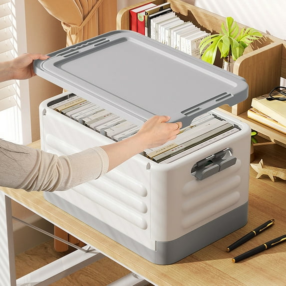 Foldable Storage Box with Wheels, Plastic Trolley Organizer, White Collapsible Design for Home Use,Vsgery