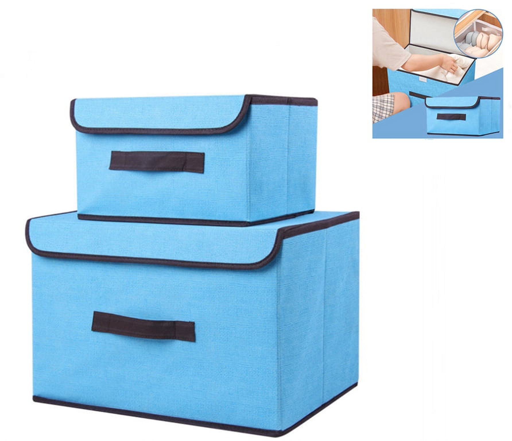 Foldable Storage Boxes with Lids 2 Pack(10.3" and 14.7") Fabric Storage Bins with Lids, Closet
