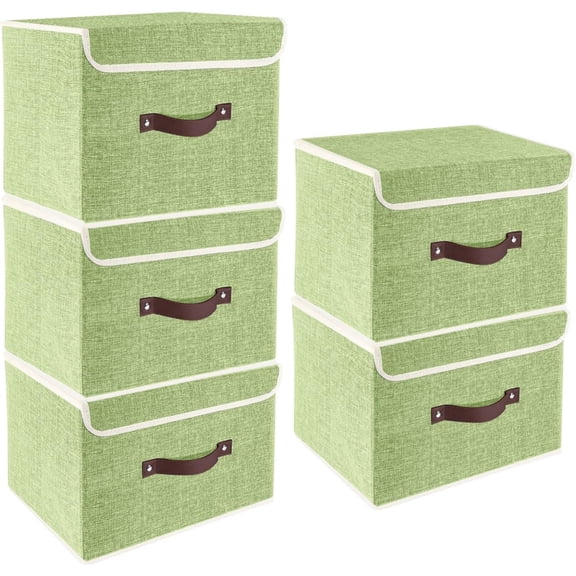 Foldable Storage Boxes with Lids 5 Pack Fabric Storage Bins with Lids, Closet Organizers for Clothes Storage, Room Organization, Office Storage, Toys - Green