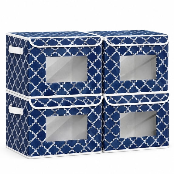 Stackable Storage B Foldable Storage Boxes with Lids and Clear Windows, 4 Pack, Blue ...