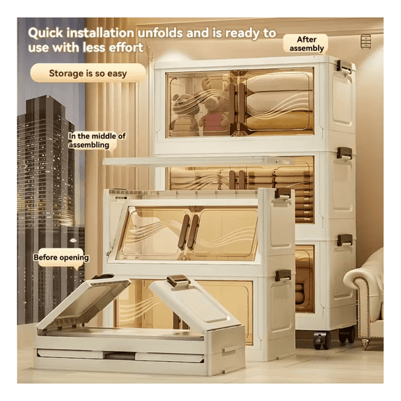 Foldable Storage Cabinet - 4 Layer Portable Closet Organizer, Dark Gray, Space Saving Clothes Storage, Durable Linen Fabric Shelves, Easy Assembly Bedroom Living Room