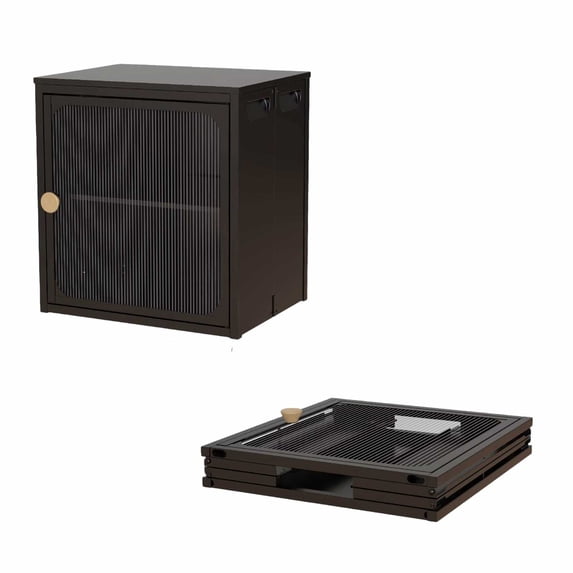 Foldable Storage Cabinet with Door,Steel and Wood Storage Organizer,Quick Fold Assembly Cabinet with Anti Slip Design for Bedroom,Living Room,Office Black