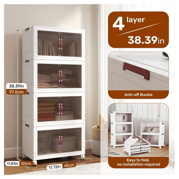 Foldable Storage Cabinet, Plastic Organizer Wardrobe - Portable Closet System for Clothes, Toys, Home Organization - Multiple Sizes & Colors