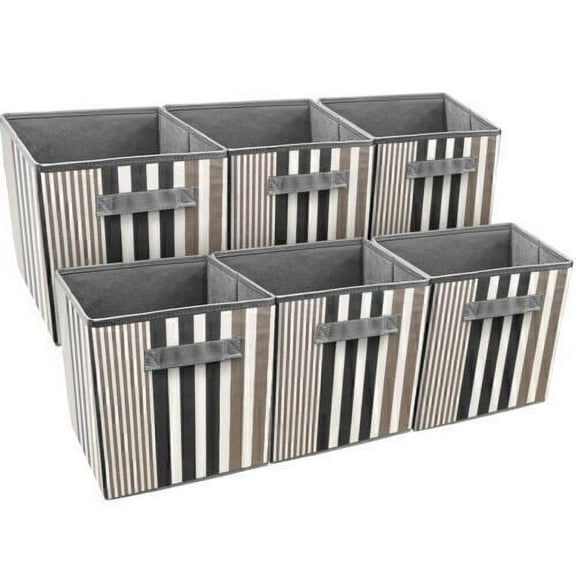 Foldable Storage Cube Basket Bin 6 Pack Vertical Stripes