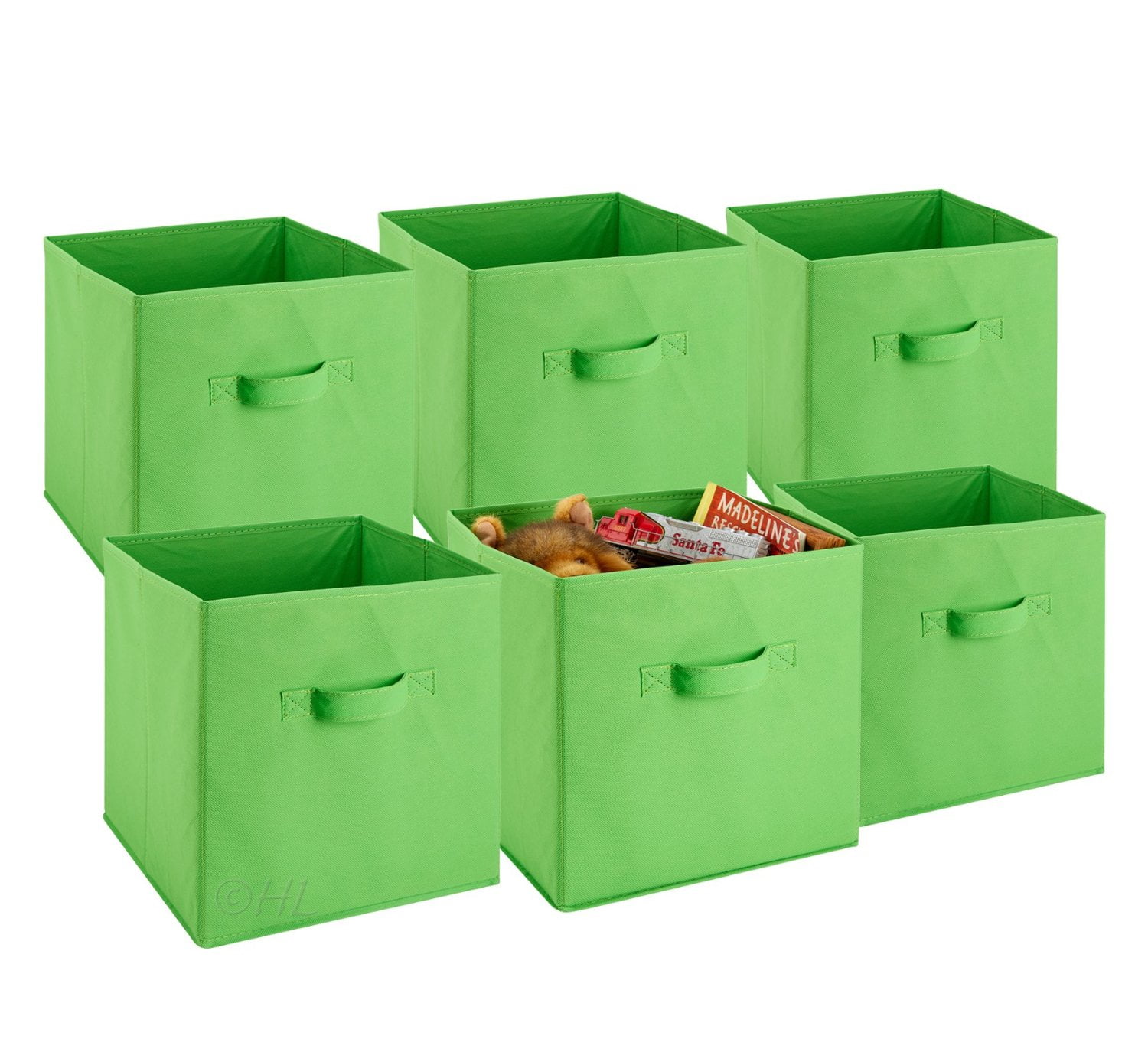 Foldable Storage Cube Bins Green Pack of 6