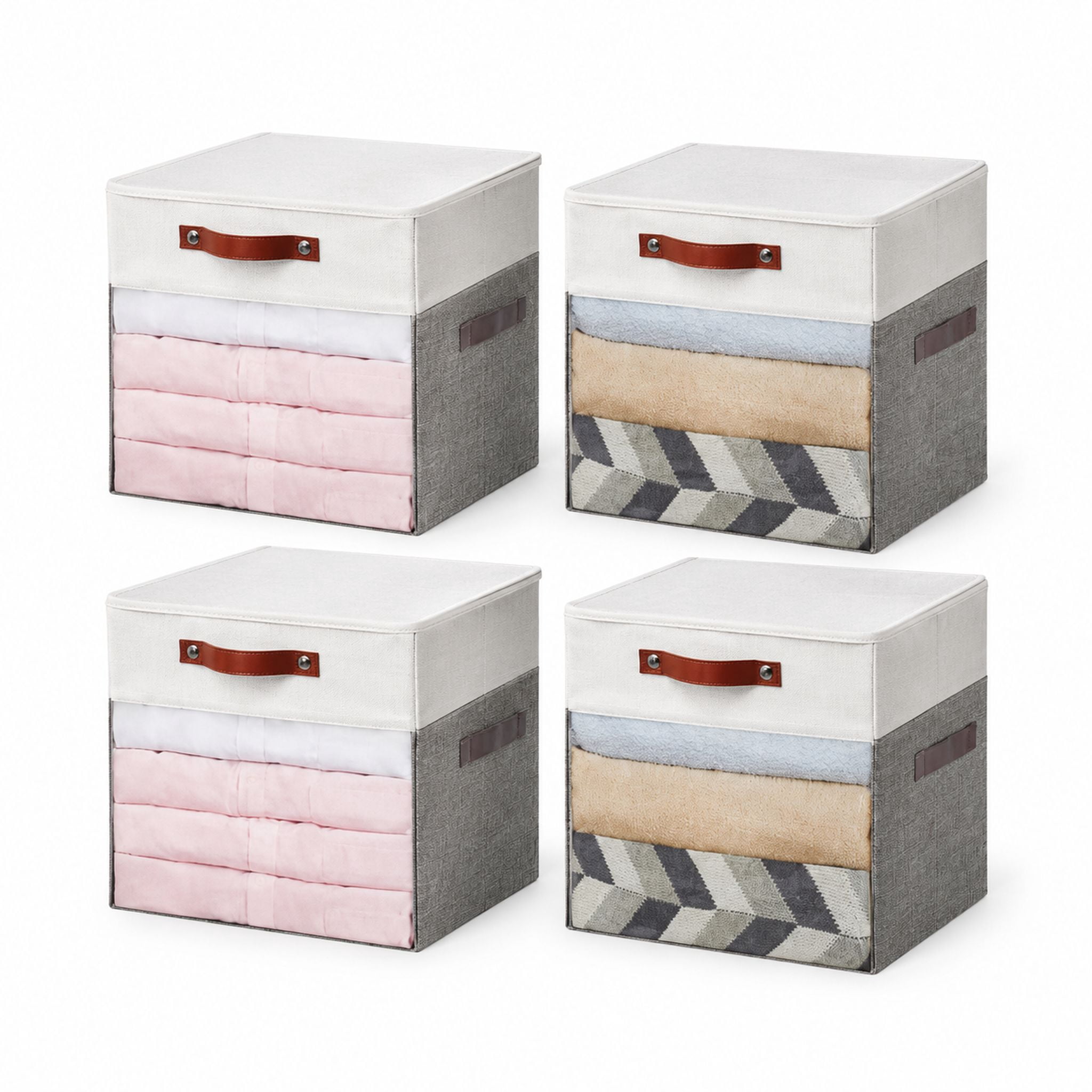 Foldable Storage Cube Organizer with Clear Window and Lids, 13