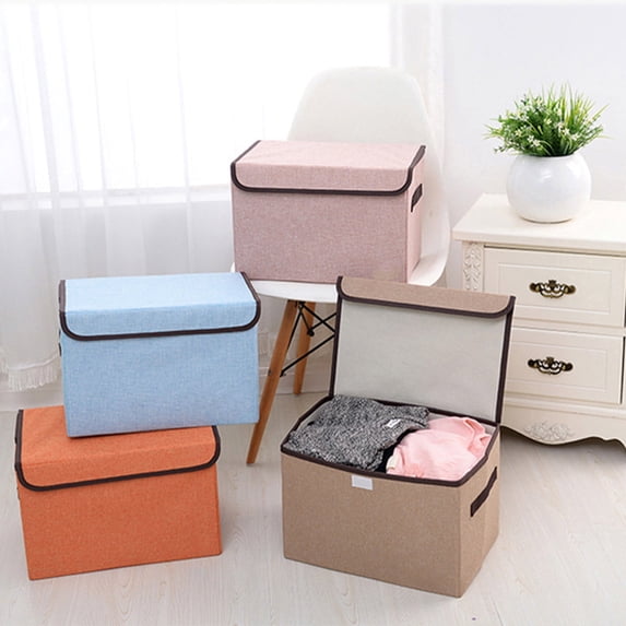 Foldable Storage Cube with Lid, Linen Fabric Storage Bin Organizer for Closet and Toys