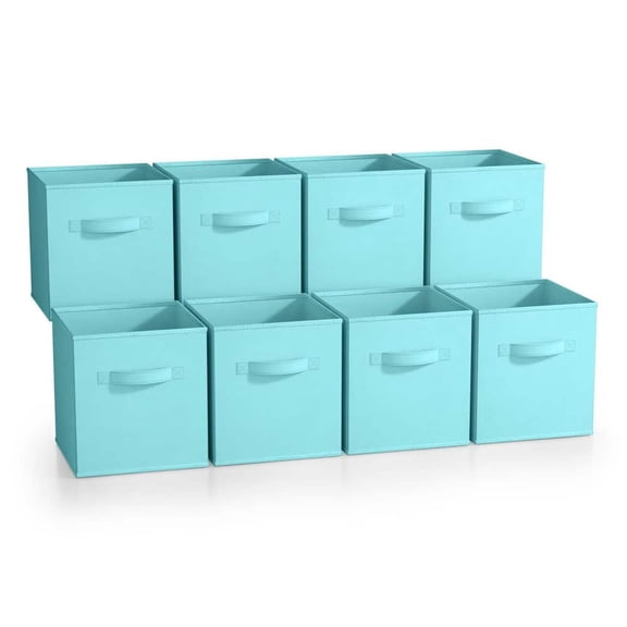Foldable Storage Cubes Handle Blue 10.5 in. W x 11 in. H FabricDecorative Basket Set of 8, Clothes and Closet Organizer