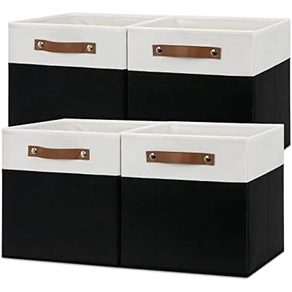 Foldable Storage Cubes Set of 4 - Organizers with Handles, Decorative Storage Boxes for Home, Office (White&Black)