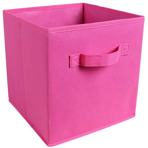 Foldable Storage Cubes Solid Color Fabric Baskets for Organizing Pantry Closet Shelf Dual Handle Collapsible Closet Organizers and Storage Bin Hot Pink 11 In
