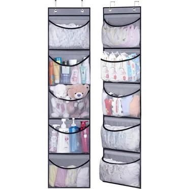 Foldable Storage Organizer for Underwear, Large Storage, Non-woven, Hanging Bag, Door, Rear, Wall, Sundries, Shoe Bags, 5 Grid (Grey 2pcs)