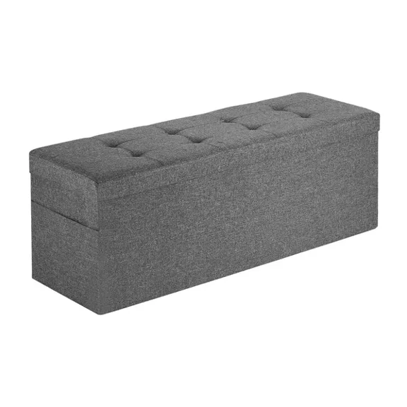 Foldable Storage Ottoman Bench with Side Bags Upholstered Linen Chest Supports 660 lbs Large Space for Living Room Bedroom Entryway Grey