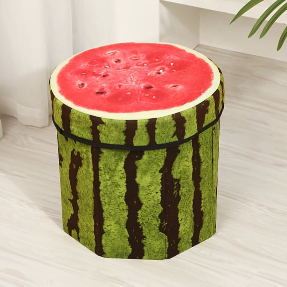 Foldable Storage Ottoman, Fruit Trunk Style Oxford Cloth Stool with Flip-Top Lid, Multi-Use Footrest & Seat for Small Spaces, Living Room & Under-Bed Storage