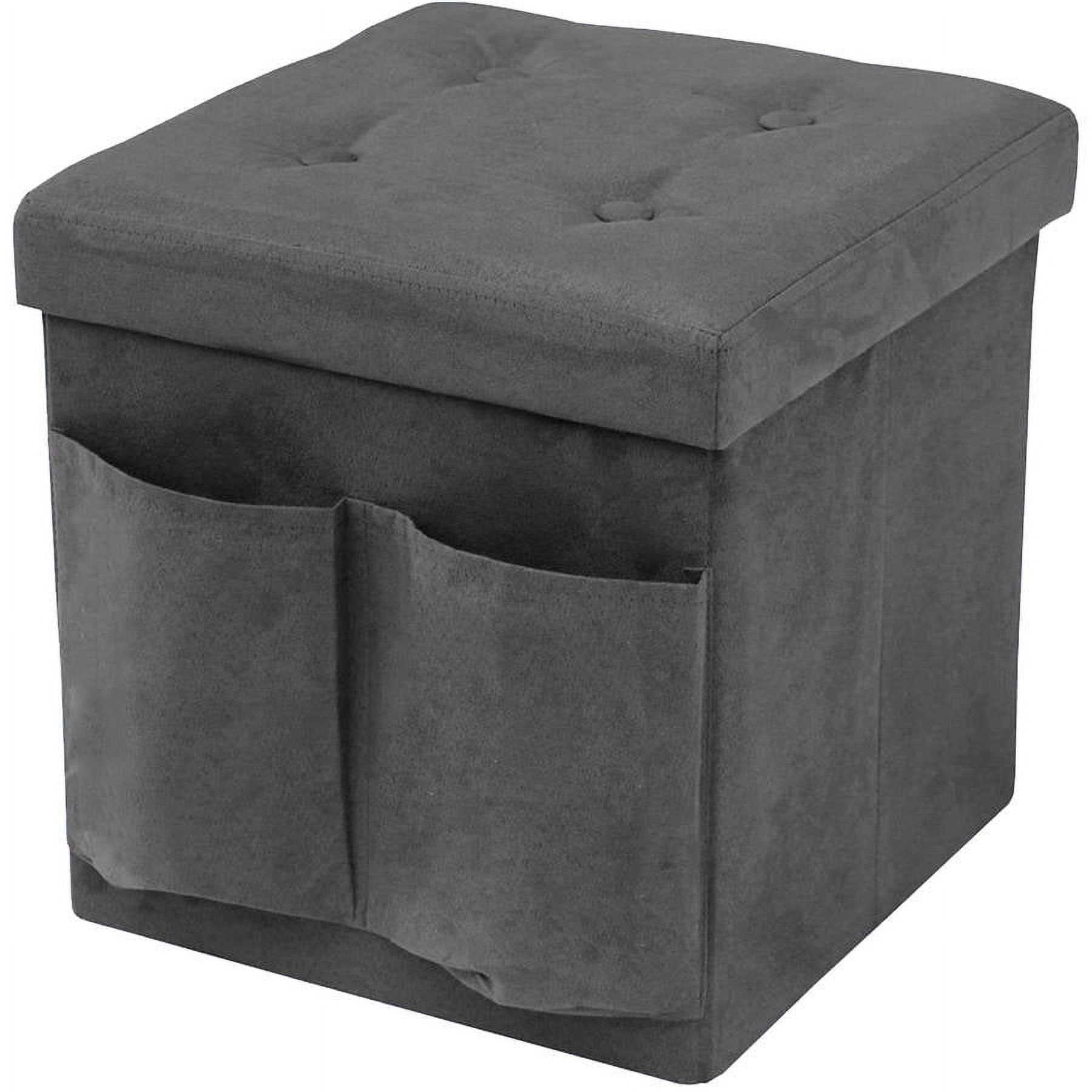 Foldable Storage Ottoman With Pockets And Cover, Suede