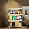 thumbnail image 1 of Foldable Storage Shelf 3 Tier Transparent Panels 360°Swivel Wheels for Snacks Kitchenware Toys Multi Purpose Organization Collapsible Space Saving Plastic Durable Home Living Room Nursery Mobile Cart, 1 of 6