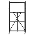 thumbnail image 1 of Foldable Storage Shelf - 4 Tier 28x13x54 Inch Metal Rack - Mobile Organizer with Wheels & Hooks - Pantry, Kitchen, Garage, Basement - Black, 1 of 6
