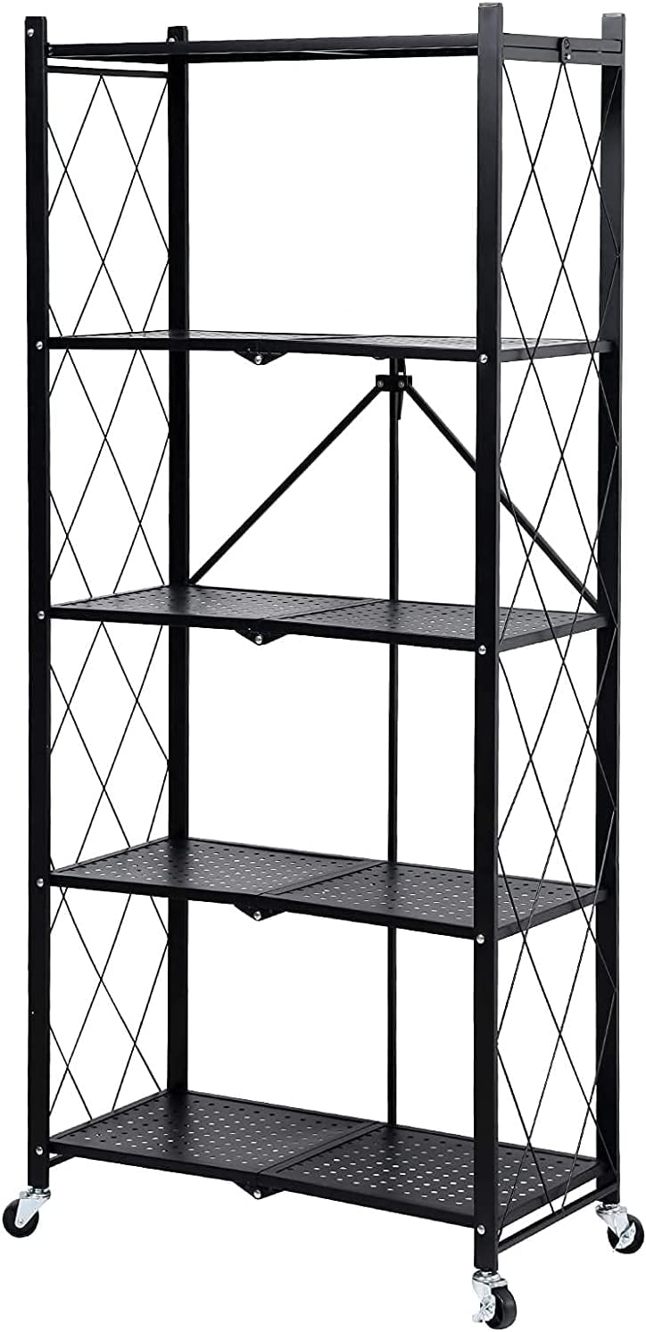 Foldable Storage Shelf Unit on Wheels Large Capacity (No Assembly