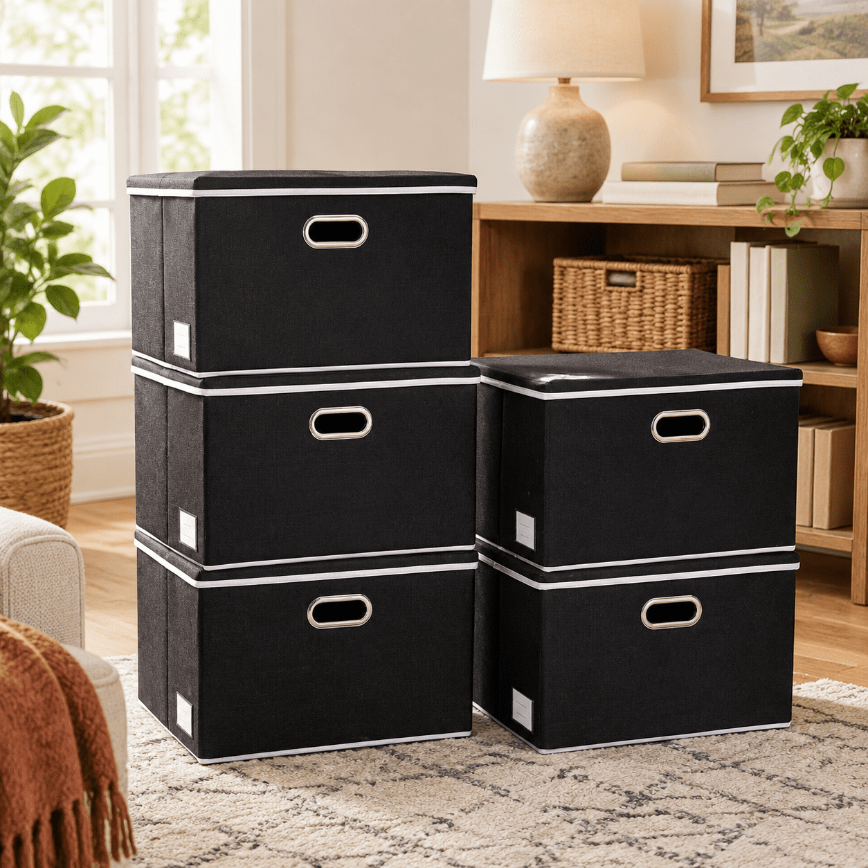 Foldable Storbin With Lid [5-pack] Linen Fabric Decorative Box ...