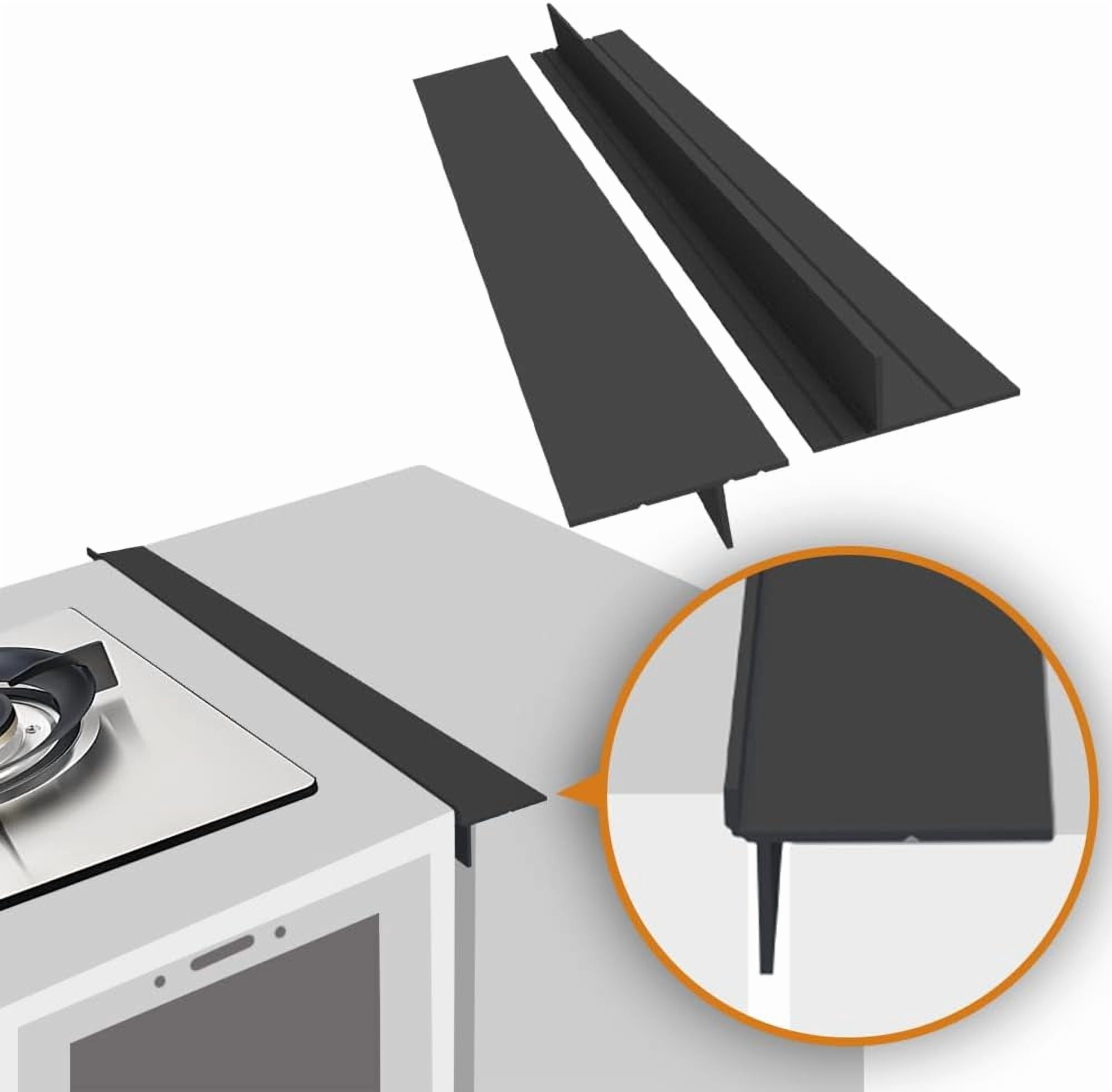 Foldable Stove Gap Filler Kitchen Counter Range Guards 25inch,Silicone Stove Gap Covers Electric Stoves Gap Filler Oven Side Sealing Strip Between Countertop and Stovetop Pack 2 (Black)