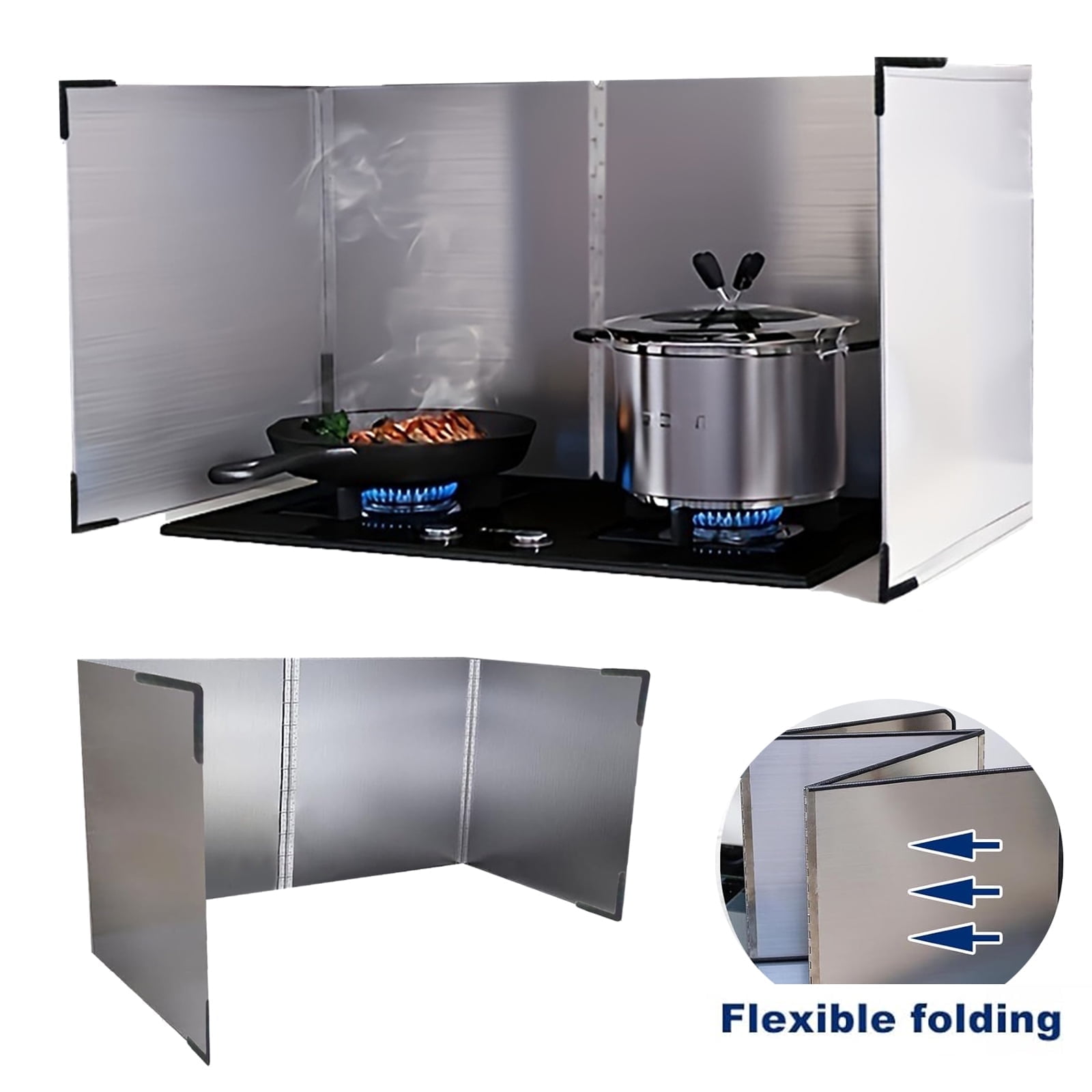 Foldable Stove Splatter Guard, 4 Sided Splatter Guard Stainless Steel Backsplash, Oil Splash Insulation Board, Nonstick Oil Splatter Guard Stove for Cooking Frying Stove Top Wall