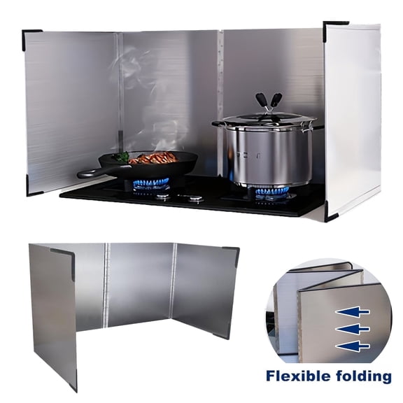 Foldable Stove Splatter Guard, 4 Sided Splatter Guard Stainless Steel Backsplash, Oil Splash Insulation Board, Nonstick Oil Splatter Guard Stove for Cooking Frying Stove Top Wall
