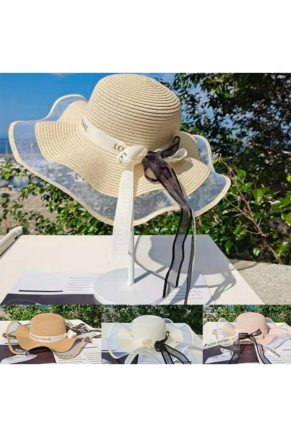 Foldable Straw Summer Sun Hat for Women Thick Hair SPF 50 Wide Brim Stylish Cruise Travel Beach Hat