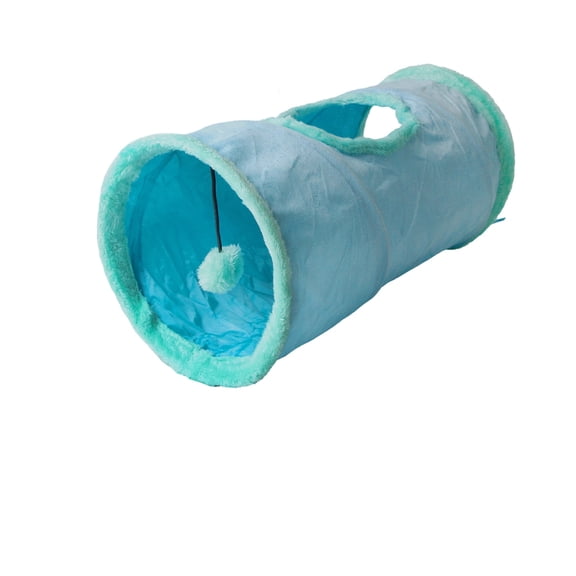 Foldable Suede Cat Tunnel with Crinkle Paper, Interactive Indoor Pet Play Tube, Plush Rolling Dragon Channel for Exercise, Durable Portable Toy, Blue