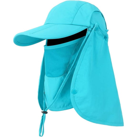 VENSIO-Foldable Sun Cap Fishing Hats UPF 50+ Protection Caps with Face Mask Neck Flap for Outdoor-blue-onesize