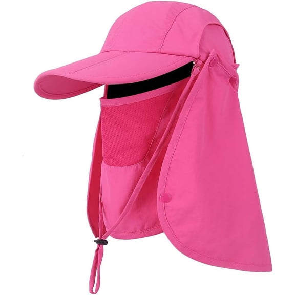 VENSIO-Foldable Sun Cap Fishing Hats UPF 50+ Protection Caps with Face Mask Neck Flap for Outdoor-rose-onesize