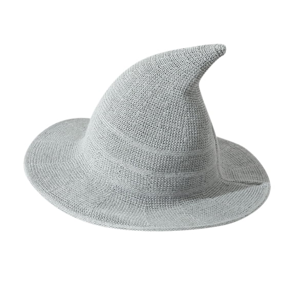Foldable Sun Hat,Large Brim Baseball Cap,Crochet Witch Hat,Lightweight Foldable Large Brim Crochet Hat Breathable Soft Witch Style Basin Cap Sunshade Headwear for Summer Outdoor Travel Beach,Grey