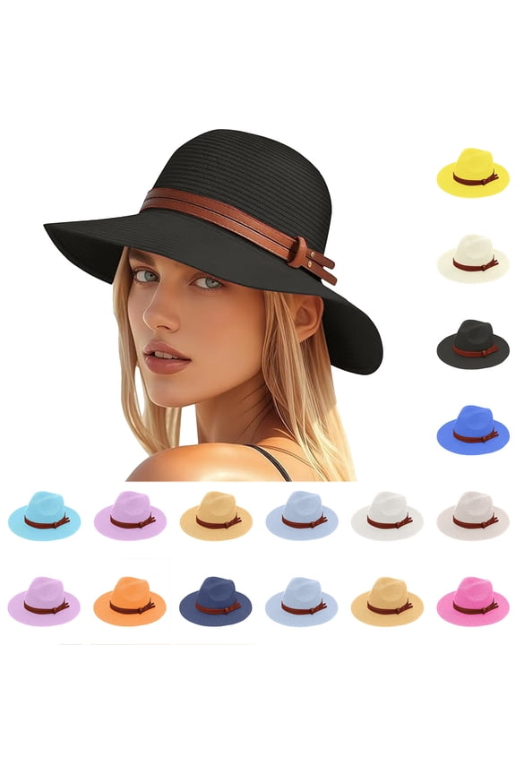 Foldable Sun Hat Ndbuld Women's Wide Sun Hat Foldable Protection With Leather Belt For Beach Travel