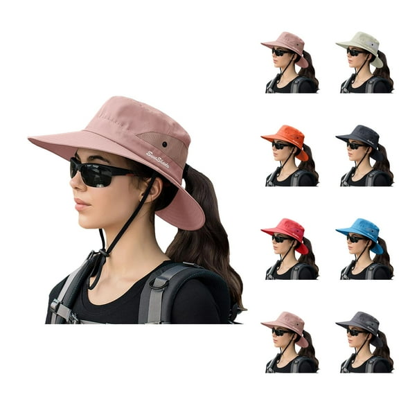 Foldable Sun Hats for Women – UV Protection Bucket Hat with Mesh Panel, Ponytail Hole, Wide Brim Travel Hat for Beach, Gardening, Hiking and Pool Days