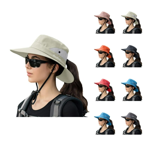 Foldable Sun Hats for Women – UV Protection Bucket Hat with Mesh Panel, Ponytail Hole, Wide Brim Travel Hat for Beach, Gardening, Hiking and Pool Days