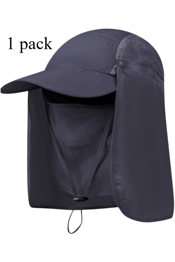 Foldable Sun Hats for Men Women Wide Brim UV Protection Fishing Hat Face Cover & Neck Flap Quick Drying & Ponytail-Hole