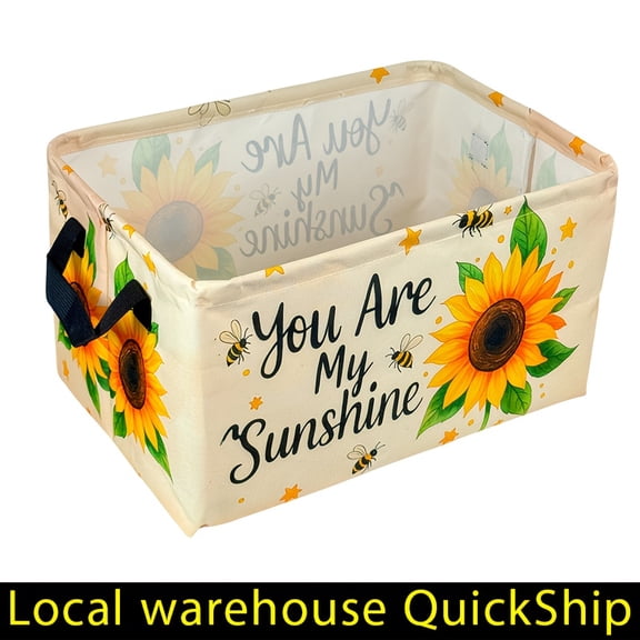 Foldable Sunflower Storage Basket with Bees & Beehive Print - Thickened Oxford Cloth Laundry Hamper, Beige & Green ' Toy Organizer, Durable -like Multi-Purpose Basket for, Bathroom, Bedroom