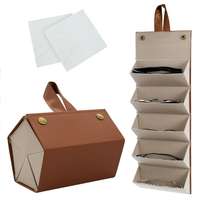 Foldable Sunglasses Organizer 5 Slots and 2PCS Eyeglass Cloth Multiple Pairs Eyeglass Holder Coffee Walmart