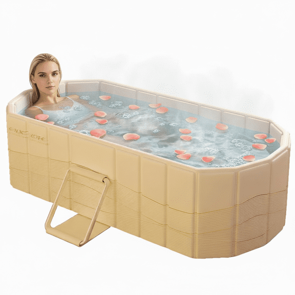 HENG Co. 47" Foldable Bathtub, Compact, Portable Soaking Tub for Hot/Cold Baths, Ideal for Small Spaces, Yellow