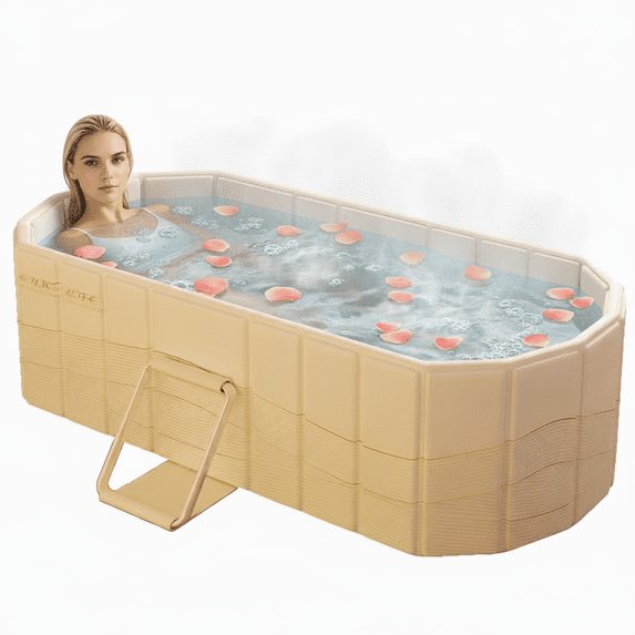 HENG Co. 47" Foldable Bathtub, Compact, Portable Soaking Tub for Hot/Cold Baths, Ideal for Small Spaces, Yellow