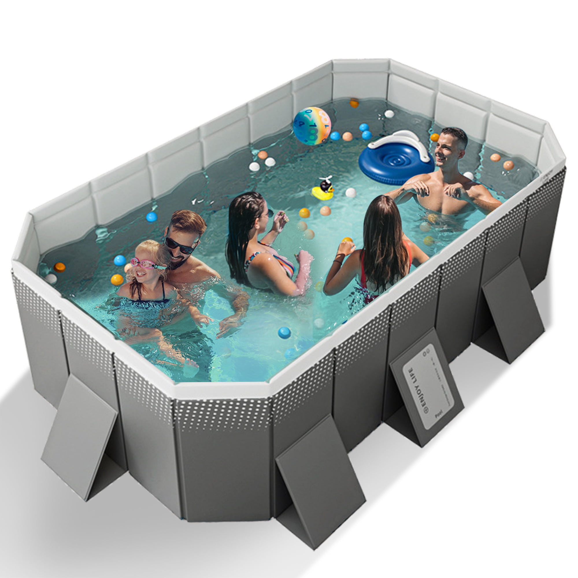 Foldable Exercise Pool Foldable Swimming Pool, No-Inflatable Above Ground Pool for Kids Adult ...