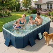 Foldable Swimming Pool,Outdoor Non-Inflatable Adults and Kids Swimming Pool,Highly Wear-Resistant Strong Support Above Ground Swimming Pools for Lawn Garden Backyard