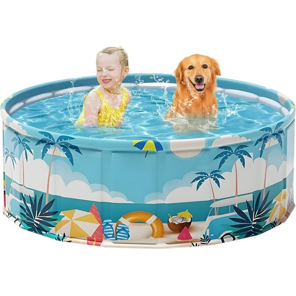 Foldable Swimming Pool for Kids 48"x18" Hard Plastic Portable Dog Pool Anti-Slip Collapsible Pets Bathtub Kiddie Pool Indoor Outdoor Backyard