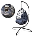 thumbnail image 1 of Foldable Swing Egg Chair with Stand Indoor Outdoor Wicker Rattan Patio Basket Hanging Foldable with Cushion Pillow and C Type Bracket for Kids Adult,350lbs Capaticy Black, 1 of 7