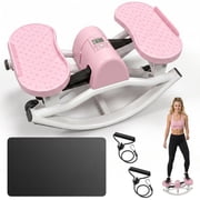 Rock Stepper Machine with 2 Resistance Bands & Silent Anti-Slip Mat, 330 lbs Foldable Stair Stepper from Side to Side with LCD Monitor, Quiet Hydraulic Stepper for Home & Office, Mini Stepper