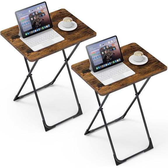 Foldable TV Tray Set with Stabilizers, Waterproof Scratch-Resistant Dinner Table for Home Use, 16.9" x 13.0" x 24.2", Black