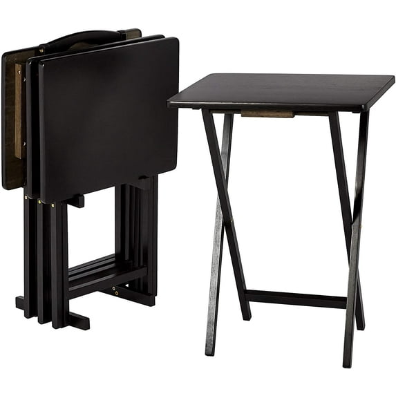 Foldable TV Tray Table with Storage Rack, 14.6 x 19 x 26 Inches, Natural Finish, Set of 4