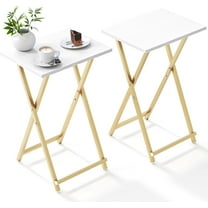 Foldable TV Trays, Small Folding Table, TV Trays Set of 2, TV Dinner Tray, Side Table for Bed, Couch, Portable Easy to Move, White & Gold